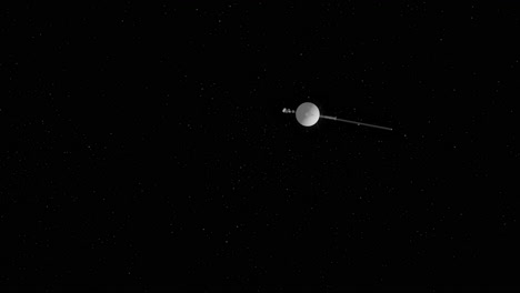 Voyager-1-Fliegt-An-Der-Kamera-Vorbei-Und-Fliegt-In-Den-Weltraum,-Nachdem-Er-Das-Sonnensystem-Verlassen-Hat-–-3D-Animation-Mit-Sternen-Im-Hintergrund,-4K
