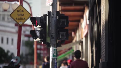 Signpost-in-the-Japanese-neighbourhood-of-São-Paulo,-Brazil,-with-the-sign-icon-in-a-thematic-'Japanese'-style