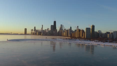 Aerial-footage-of-Frozen-Lake-Michigan-during-2019-Polar-Vortex,-Chicago,-Illinois