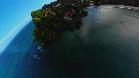 Asteriod-drone-shot-of-the-remnants-of-a-fort-near-a-cliff-on-the-island-of-Trinidad-located-in-the-Caribbean