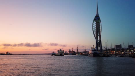 Spinnaker-Tower-and-harbour-entrance-at-dusk