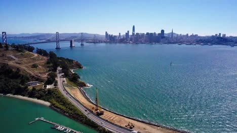 Hyper-lapse-Ocean-view-of-san-francisco-city-bay-bridge-from-treasure-island-city-center