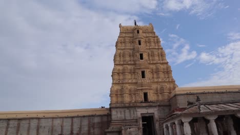 Pan-shot-of-the-outer-view-of-Virupaksha-Temple-Hampi