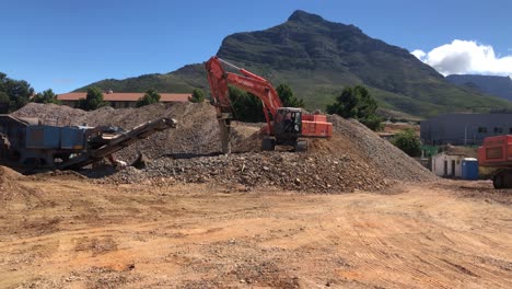 wide-shot-of-Hitachi-ZAXIS-excavators-working-on-a-construction-site-in-Cape-Town,-South-Africa