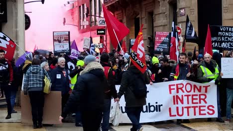 Front-head-of-a-strike-to-keep-the-pension's-system-in-Metz,-France