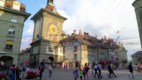 Bern-Switzerland,-circa-:-Shopping-Street-with-Clock-Tower-at-Bern-City-in-Switzerland