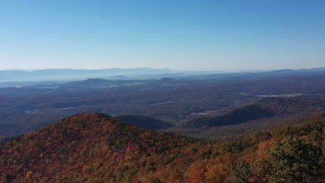 An-aerial-shot-of-Tibbet-Knob-and-the-Shenandoah-Valley-in-Autumn