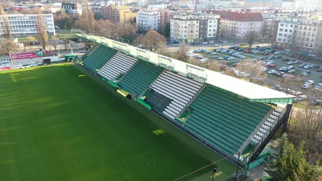 Aerial-View,-Dolicek-Football-Stadium,-Home-of-Bohemians-1905-Club-Prague-Czech-Republic