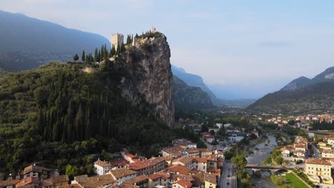 Aerial-View-of-Castello-di-Arco,-Riva-Del-Garda-Trentino,-Italy