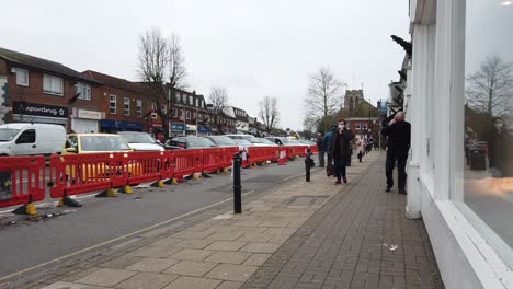 Epping-High-street-UK-pavement-wider-to-allow-social-distance-in-Pandemic