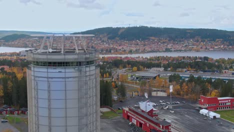 Aerial-view-of-city-Ostersund-in-Sweden-with-tower-and-restaurant