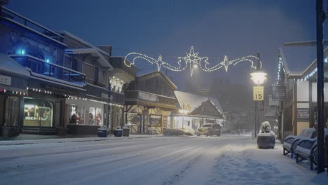 Early-morning-in-Poulsbo-Washington-with-a-rare-snowfall,-a-view-of-downtown