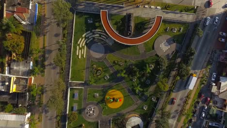 aerial-bird-sight-with-drone-of-colorful-park-alone-by-covid-in-Cordoba,-Veracruz,-Mexico