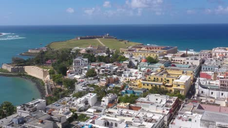 Old-San-Juan-Puerto-Rico-Drone-shot-of-Castillo-San-Felipe-del-Morro,-El-convento,-La-Foraleza,-El-cuartel,-San-Juan-Bautista-Cathedral