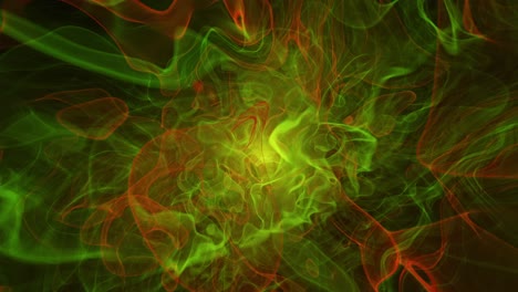 Fluoreszierende-Grüne-Und-Tiefrote-Strahlungswellen,-Die-Vom-Zentralen-Radioaktiven-Kern-Ausgehen-–-Nahtlose-Schleifenanimation