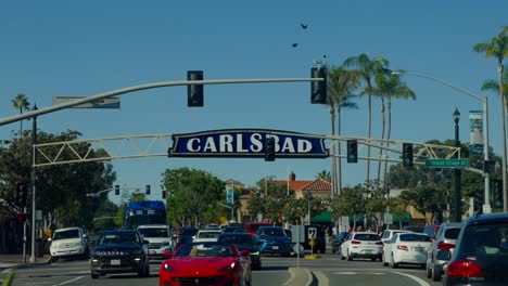 Approaching-view-of-the-large-city-sign-in-Carlsbad,-California