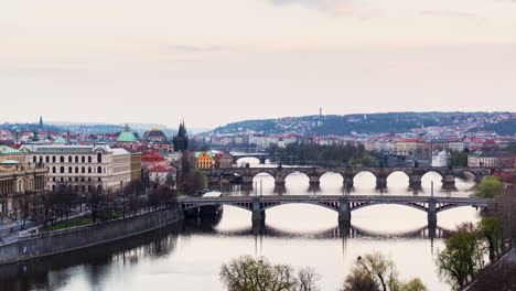 Famous-bridges-in-Prague,-Czech-Republic,-static-timelapse-view