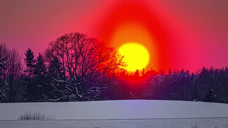 Silhouette-Von-Bäumen-Bei-Wunderschönem-Sonnenuntergang-Im-Winter