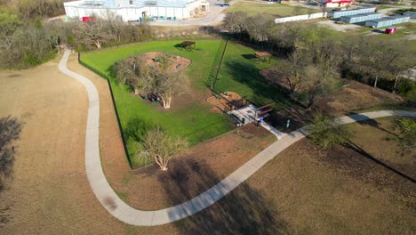 Aerial-footage-of-the-Paw-Park-in-Anna-Texas-located-inside-the-Natural-springs-Park