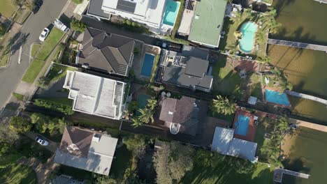 Aerial-top-down-of-residential-properties,-homes,-houses