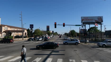 Fpv-driving-on-Cicero-ave-in-Chicago-Illinois-i294-to-i55-man-crossing-street