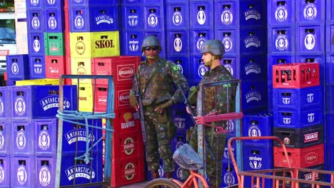 Armed-military-police-in-a-show-of-force-against-crime-in-the-favela-in-Rio-de-Janeiro,-Brazil