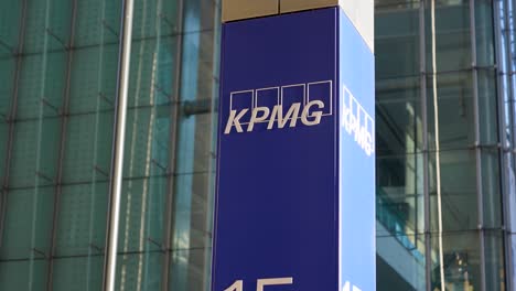 Canary-Wharf-London-United-Kingdom-July-2022-close-up-of-the-KPMG-building-logo-in-Canada-Square