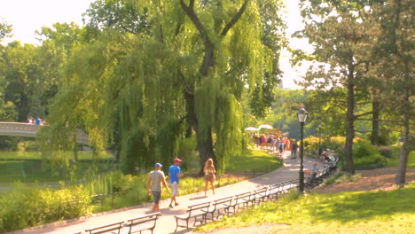 Der-Blick-Auf-Den-Central-Park-Von-Innen-Und-Die-Bow-Bridge,-Manhattan,-New-York