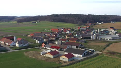 Dairy-and-livestock-farms-in-rural-countryside,-village-Levanjci-in-Slovenia,-traditional-Pannonian-flatlands-architecture