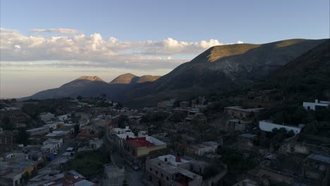 Aerial-drone-shot-of-Real-de-Catorce-in-the-morning,-San-Luis-Potosi-Mexico