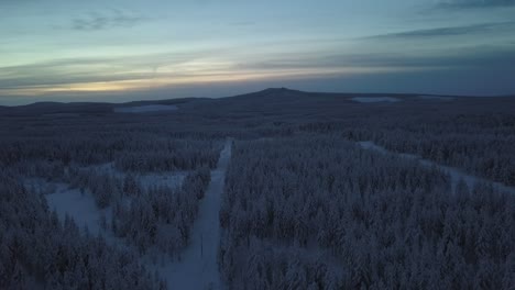 The-frozen-winterscape-with-a-road-of-Hanhimaa-in-Finland
