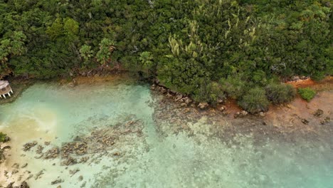 Aerial-view-of-shoreline-and-turquoise-water