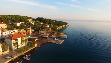 Aerial-drone-shot-of-the-waterfront-in-Selca-Island-Brac-Croatia-Europe