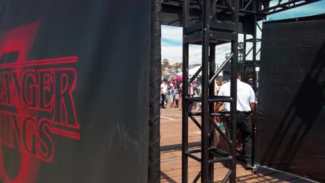 Stranger-Things-Season-3-Logo-on-the-wall-at-the-exit-of-the-Stranger-Things-3-Santa-Monica-Pier-Premiere-Event