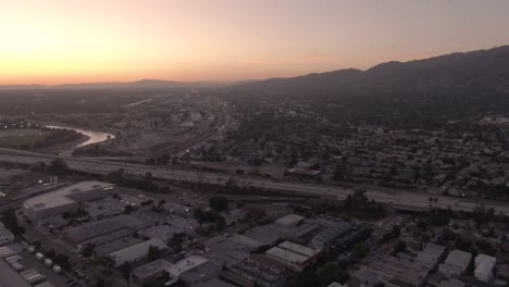 A-high-altitude-horizontal-pan-during-sunset-at-Glendale,-California,-USA,-facing-the-sun
