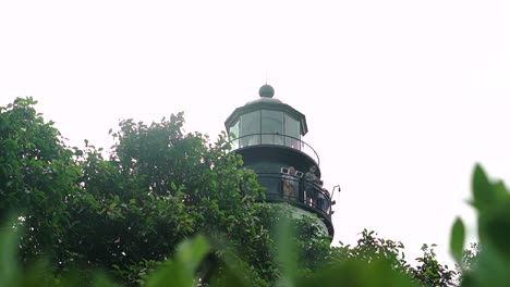 Leuchtturm-Von-Key-West-Vom-Boden-Aus-Mit-Blattwerk-Im-Vordergrund