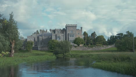 Markree-Castle-spectacular-wide-shot-by-river-Sligo,-Ireland
