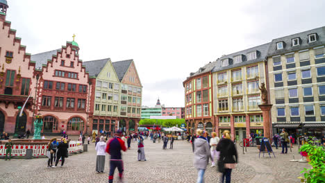 Frankfurt-Germany,-circa-:-timelapse-old-town-square-romerberg-in-Frankfurt-Germany