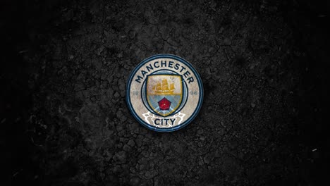 Logo-of-football-club-Manchester-city-crashing-down-into-dust