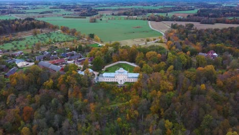 Aerial-View-of-the-Krimulda-Palace-in-Gauja-National-Park-Near-Sigulda-and-Turaida,-Latvia