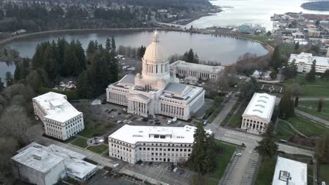 Threats-to-the-State-Capitol,-National-and-State-Patrol-secure,-Washington,-Governor-Inslee,-aerial-orbit