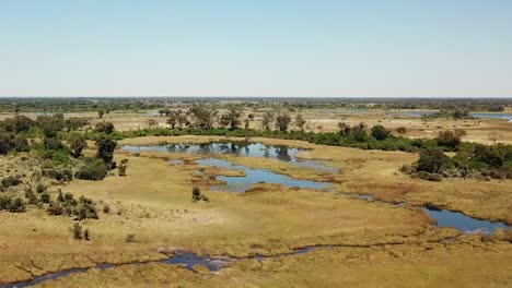 Vista-Aérea-De-Las-Vías-Fluviales-Y-Lagunas-Delta-Del-Okavango-En-Botswana,-áfrica