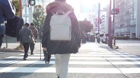 January3,2020:Tokyo,Japan:slow-motion-following-people-view-while-crossing-street-and-walking-on-the-pathway-in-Tokyo-in-early-morning-time