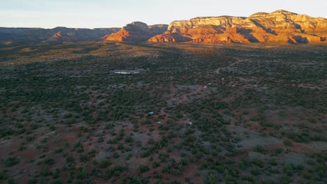 High-aerial-view-of-dispersed-campground-in-Sedona-as-sun-sets