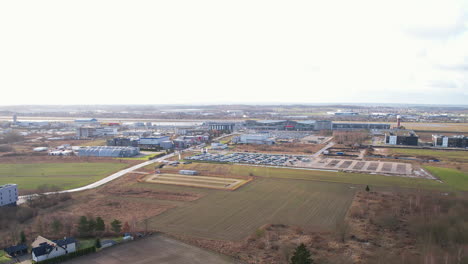 Aerial-ascending-view-of-Gdansk-Polish-airport-in-Poland