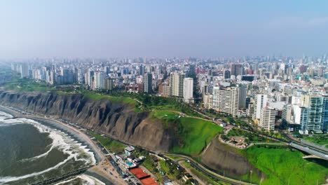 Heavy-traffic-and-paraglider-on-the-windy-coast-of-big-city-lima-in-Peru