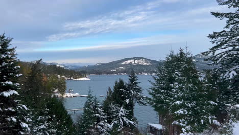 Wintervista-Waldpanorama-Der-Vancouver-Island-Berge-Und-Des-Sees
