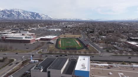 Flying-over-5300-South-at-Murray-City-Utah---Aerial-Establishing-Shot