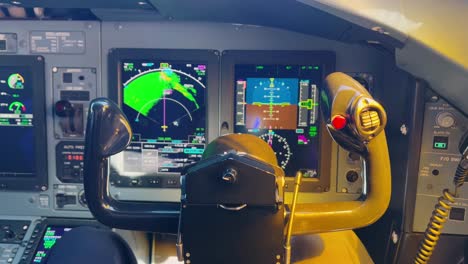 First-person-view-of-a-pilot-in-the-cockpit-of-an-airplane-in-flight