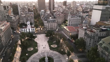 Plaza-de-Mayo-and-Cabildo-of-Buenos-Aires-Aerial-Drone-Above-Historical-Square-Landmark-in-Financial-District-City-Center
